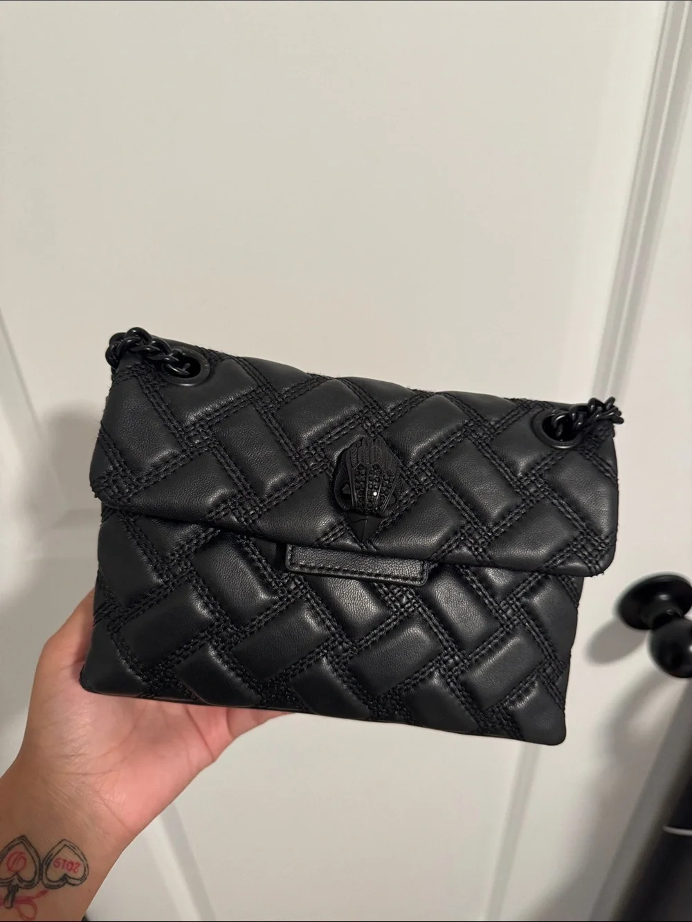 Kurt Geiger Black Quilted Leather Crossbody with Chain Detail